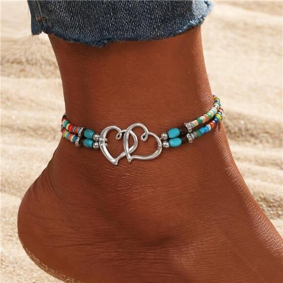 Shell Ankle Bracelet Set for Women, Gold Boho Bead Adjustable Anklet, Hawaiian - Picture 2 of 7